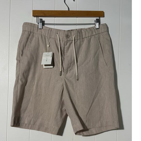 Porter & Ash Men’s Linen Blend Drawstring Shorts Size Large Tan White Stripe NWT - Picture 1 of 12